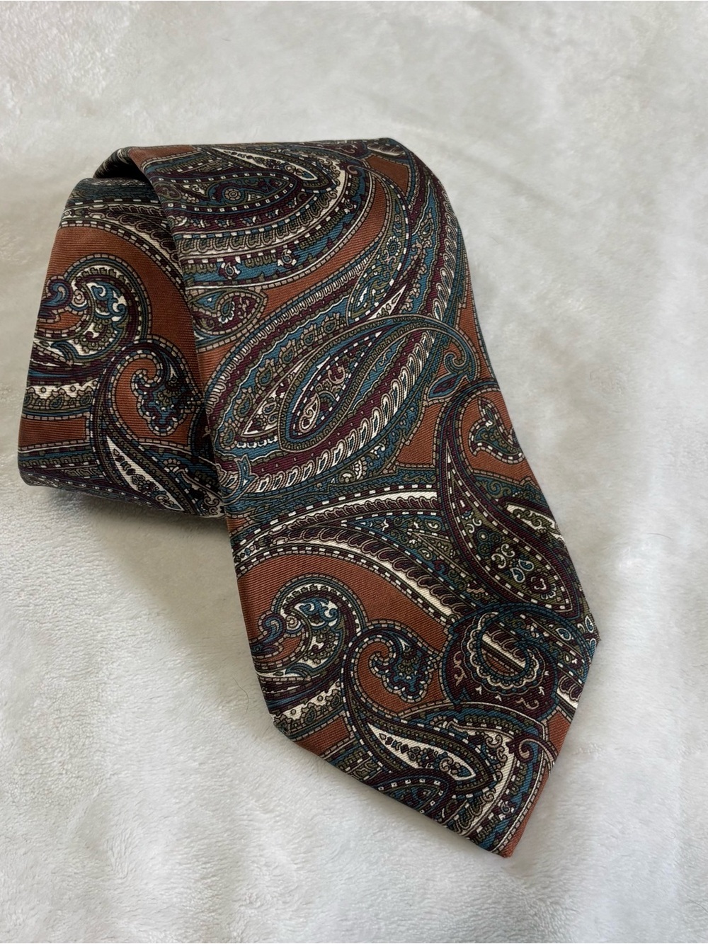 VTG Christian Dior Men's Silk Woven Paisley Tie Brown Blue Burgundy